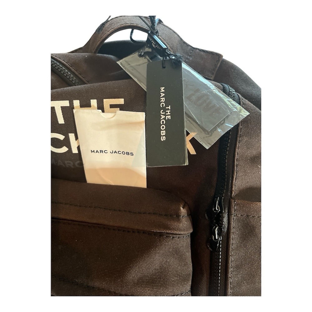 Marc Jacobs The Backpack Brown Canvas Logo Large Zip Travel School Bag - Picture 8 of 9